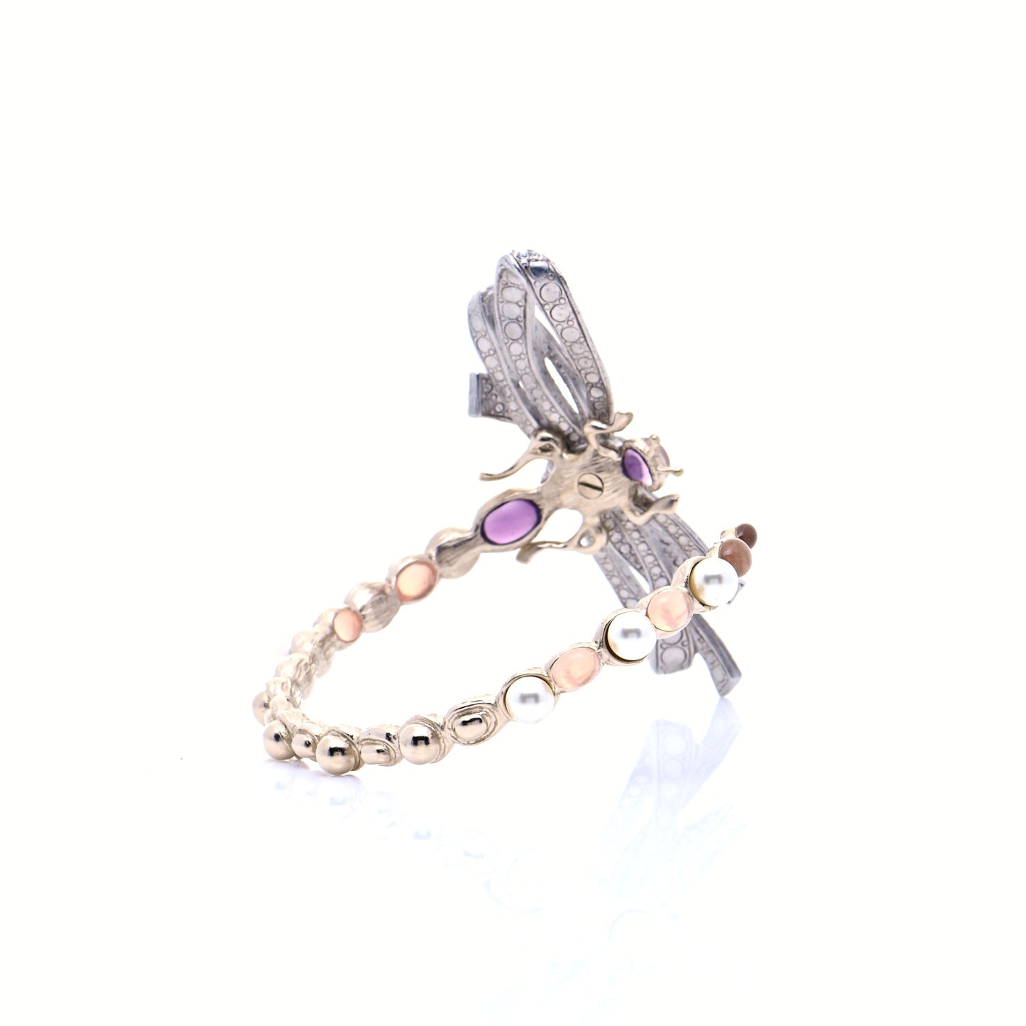 Crystal Pearl CC Dragonfly Bracelet Gold
