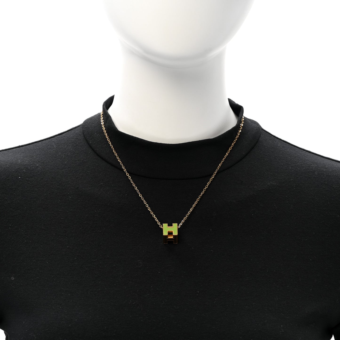 Gold Lacquered Cage d'H Necklace Vert Anis