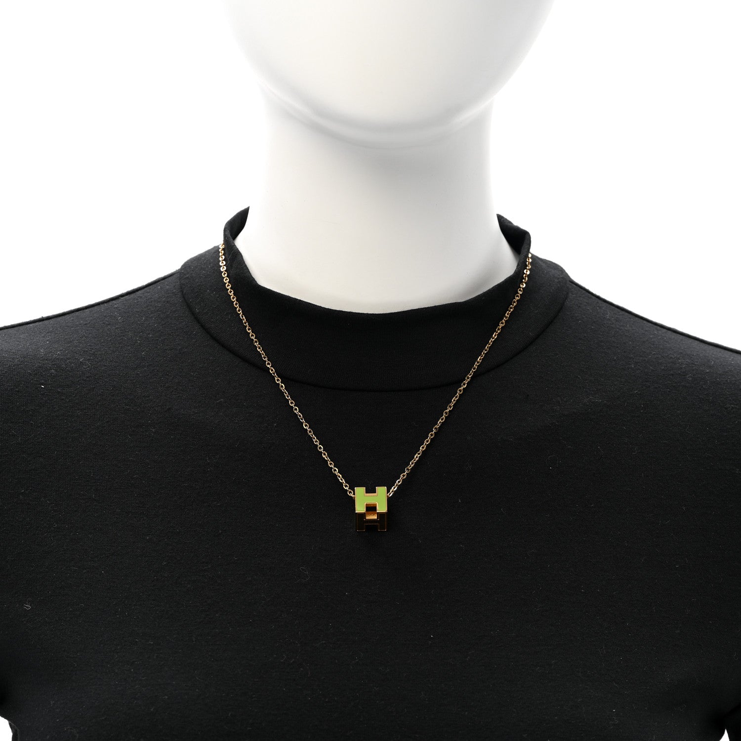 Hermes Gold Lacquered Cage d'H Necklace Vert Anis 2 of 6