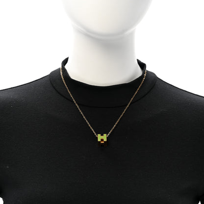 Hermes Gold Lacquered Cage d'H Necklace Vert Anis 2 of 6