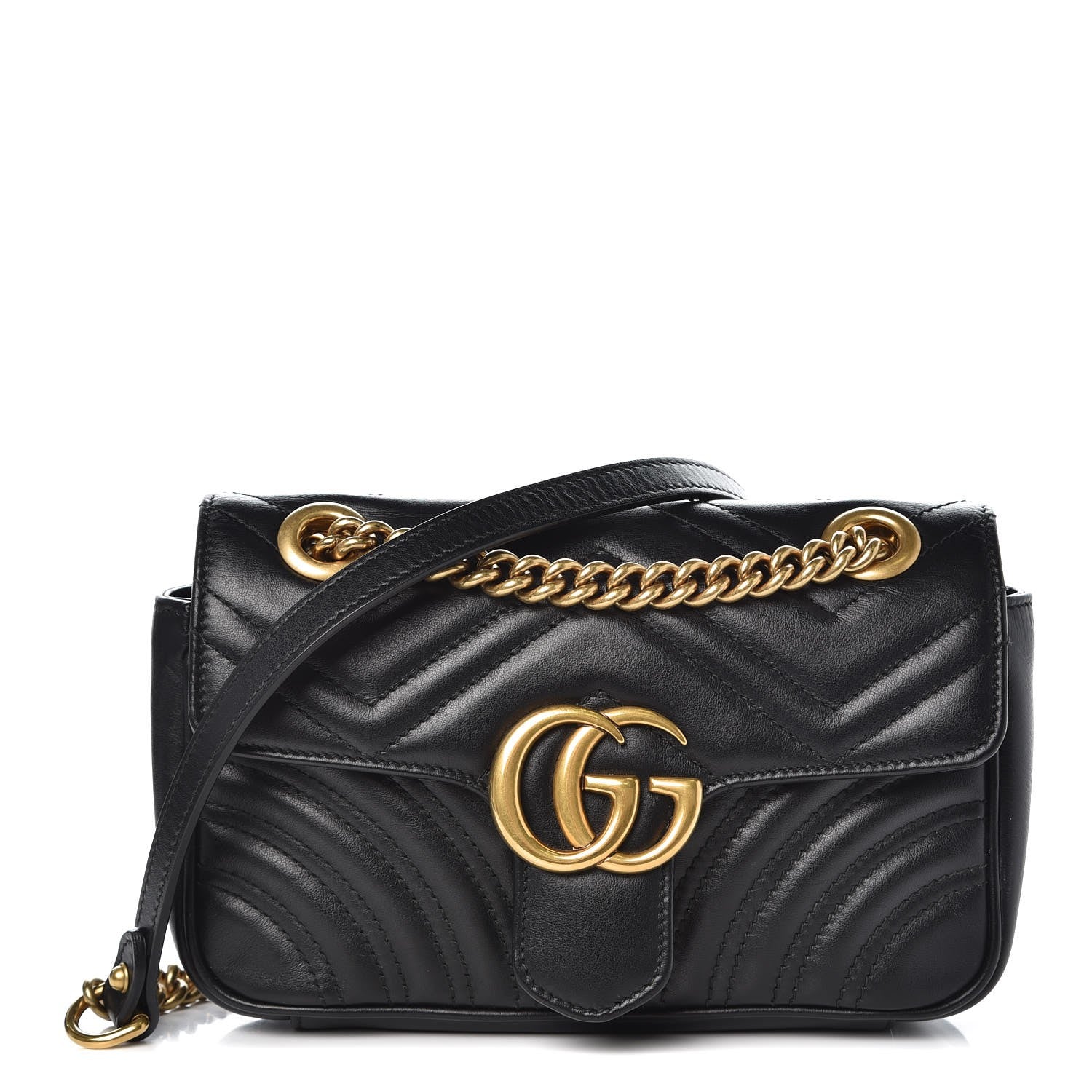 Gucci Calfskin Matelasse Mini GG Marmont Shoulder Bag Black 1 of 12