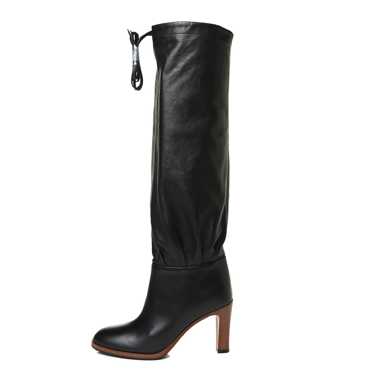 Deauville Calfskin Cinched Knee High Boots 36 Black