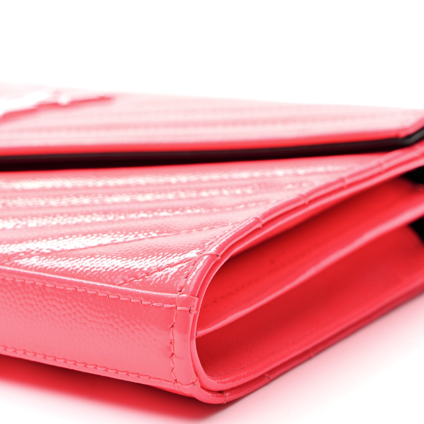 Patent Grain De Poudre Matelasse Chevron Monogram Chain Wallet Neon Pink
