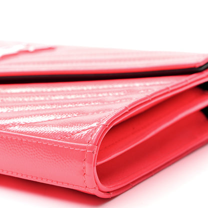 Saint Laurent Patent Grain De Poudre Matelasse Chevron Monogram Chain Wallet Neon Pink 9 of 11