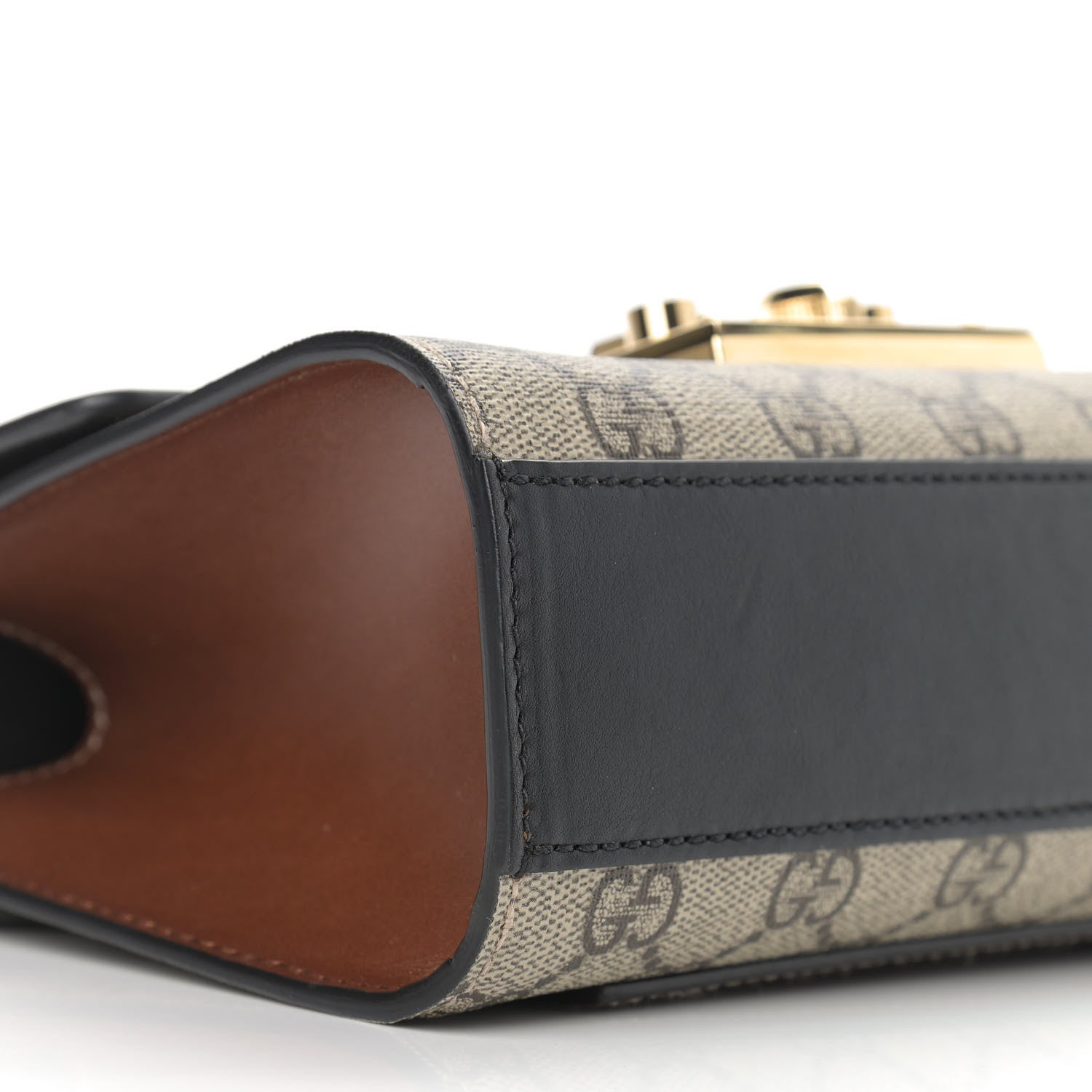 Gucci GG Supreme Monogram Calfskin Small Padlock Shoulder Bag Beige Black Cuir 10 of 11