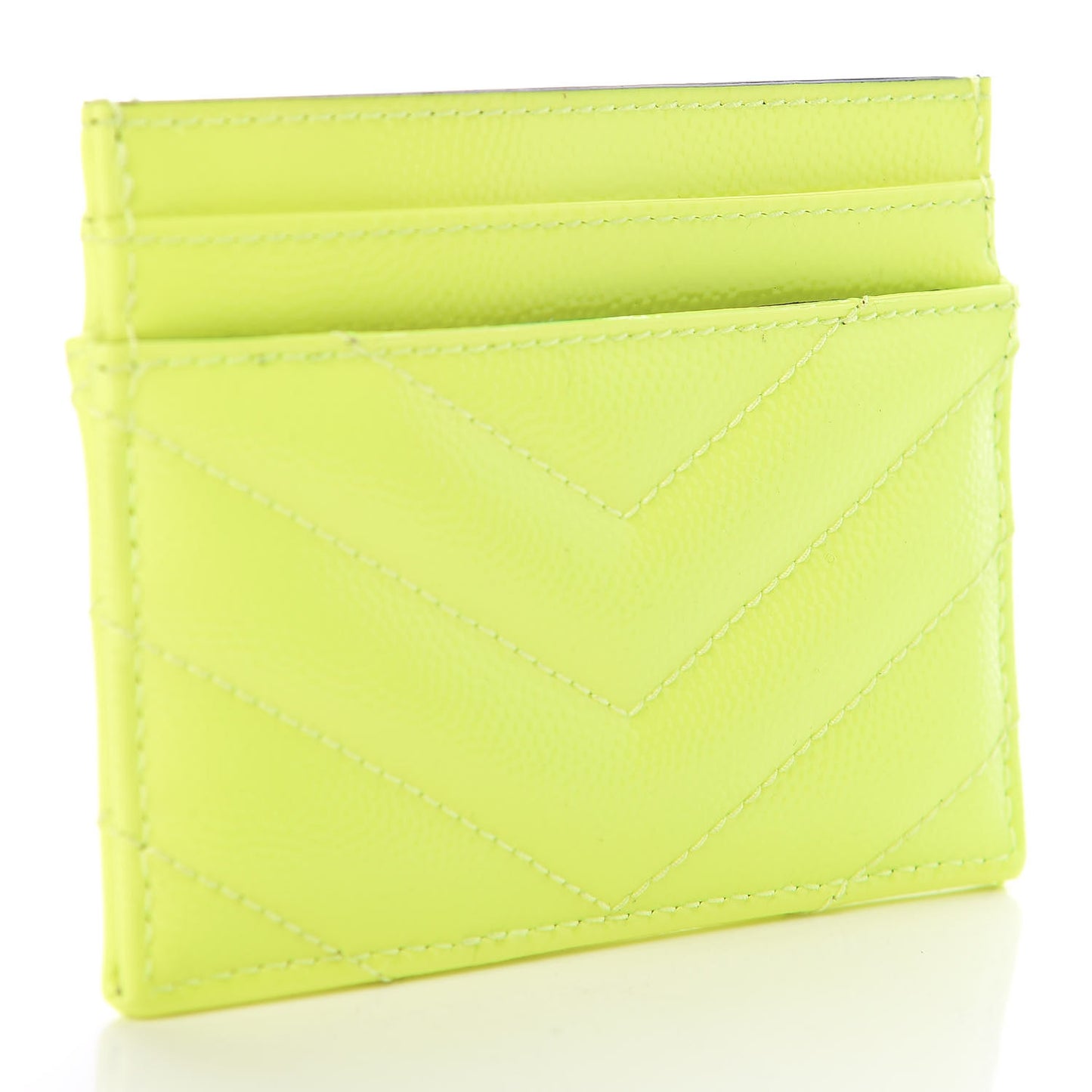Patent Grain De Poudre Matelasse Chevron Monogram Credit Card Case Neon Yellow