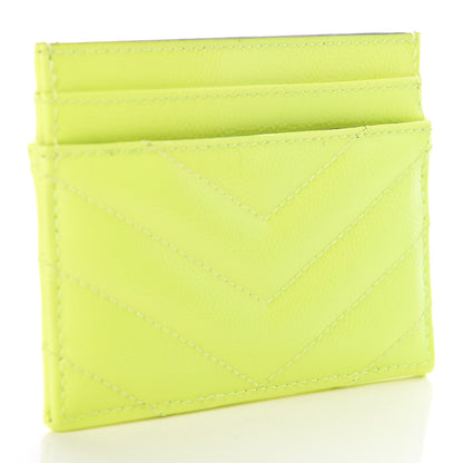 Saint Laurent Patent Grain De Poudre Matelasse Chevron Monogram Credit Card Case Neon Yellow 3 of 7