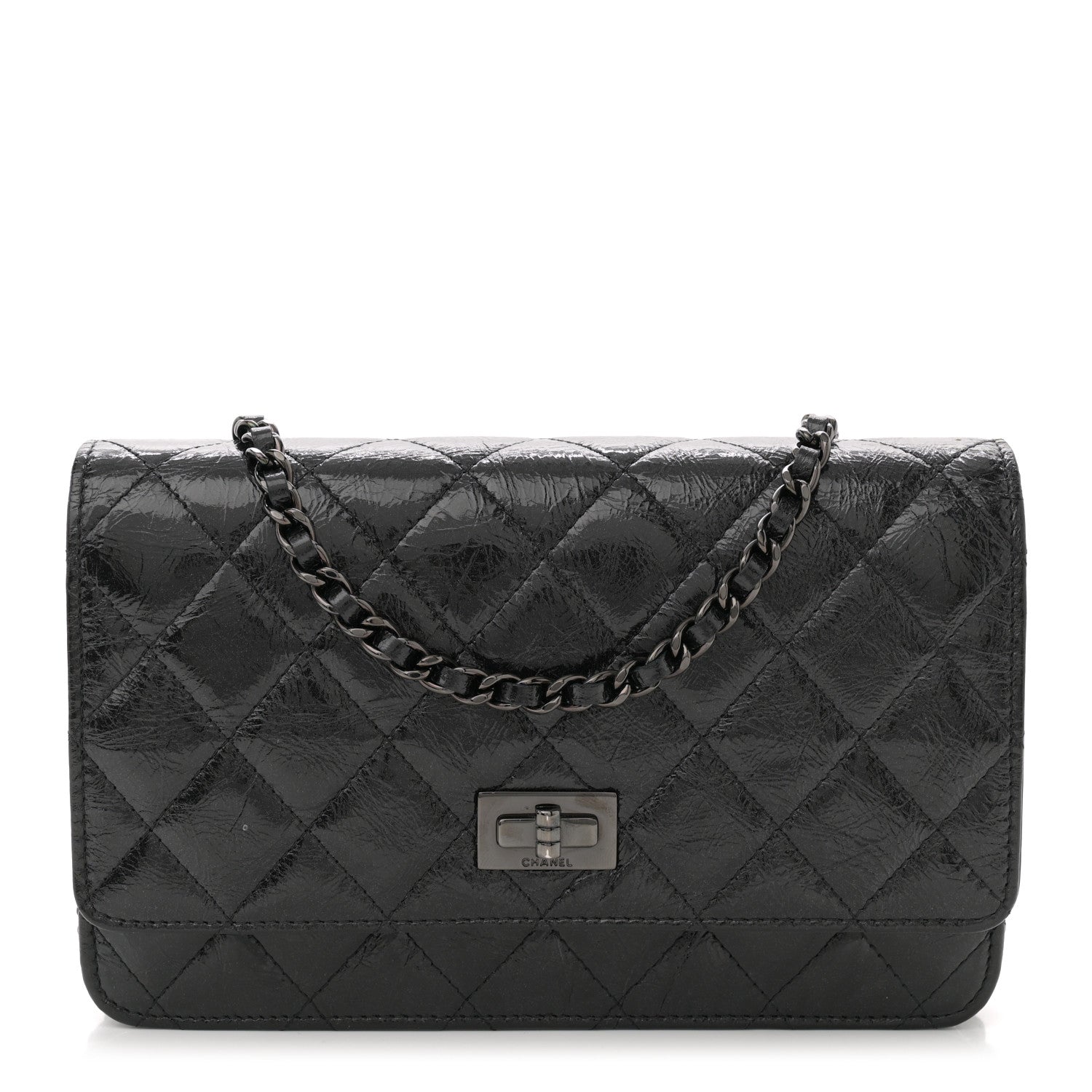 Chanel Glazed Aged Calfskin Reissue Wallet On Chain WOC  So Black 1 of 12