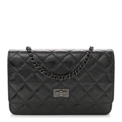 Chanel Glazed Aged Calfskin Reissue Wallet On Chain WOC  So Black 1 of 12