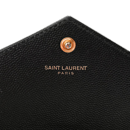 Saint Laurent Grain De Poudre Matelasse Chevron Monogram Envelope Chain Wallet Black 6 of 11