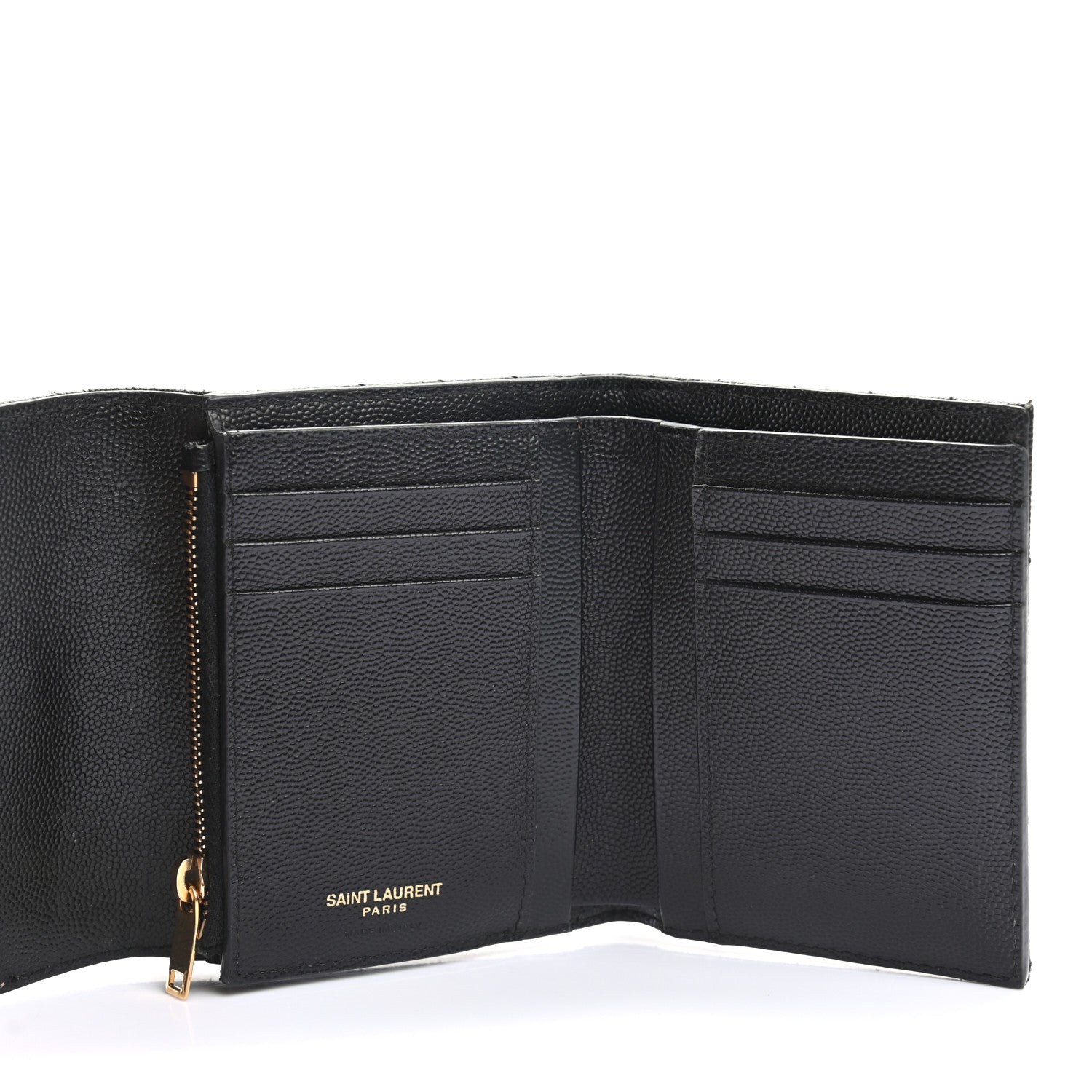 Saint Laurent Grain De Poudre Matelasse Chevron Monogram Compact Tri Fold Wallet Black 5 of 6