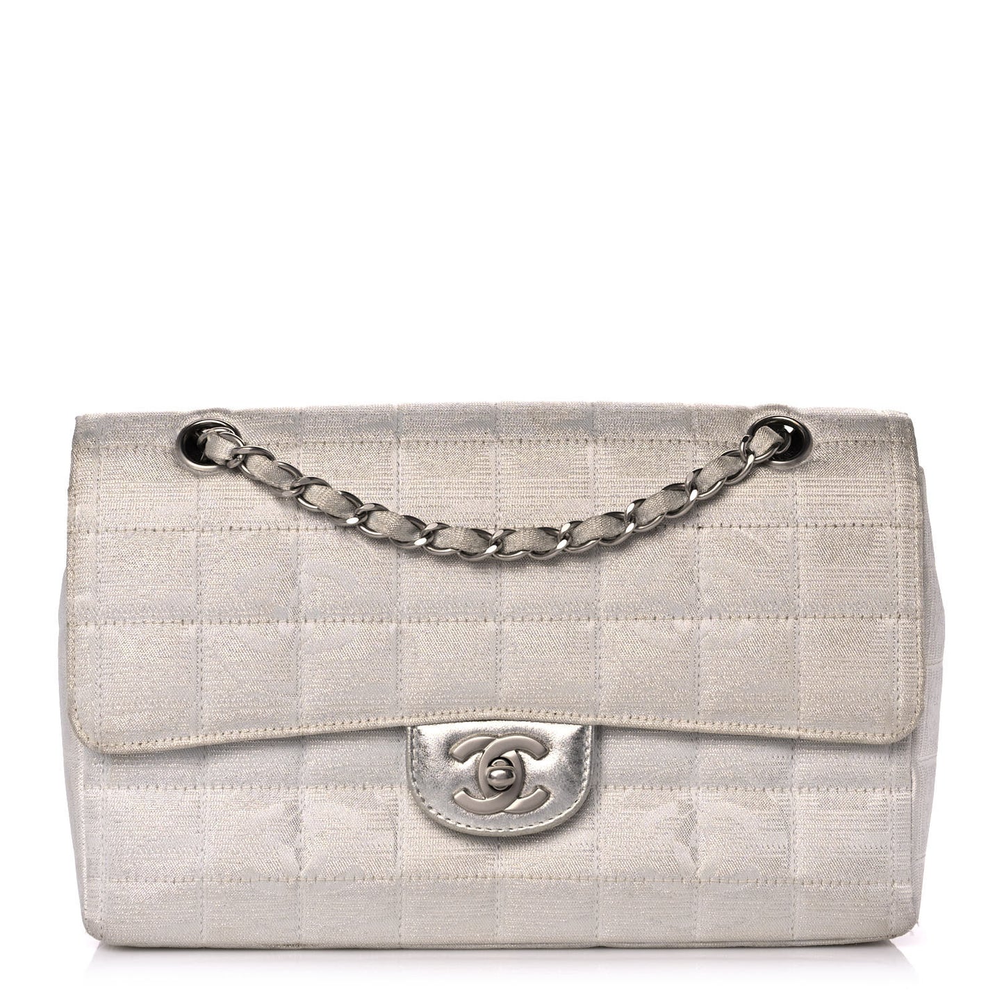 Metallic Nylon Medium Travel Flap Light Silver