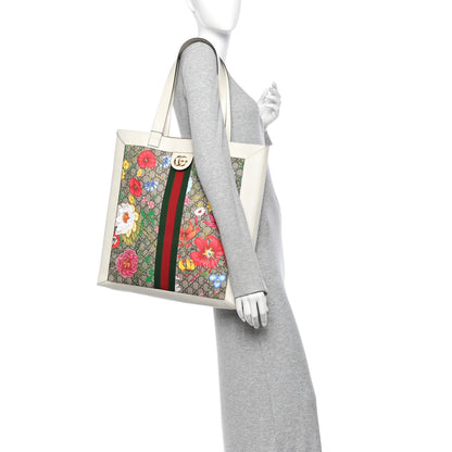 Gucci GG Supreme Monogram Flora Web Ophidia Vertical Shopping Tote White 2 of 11