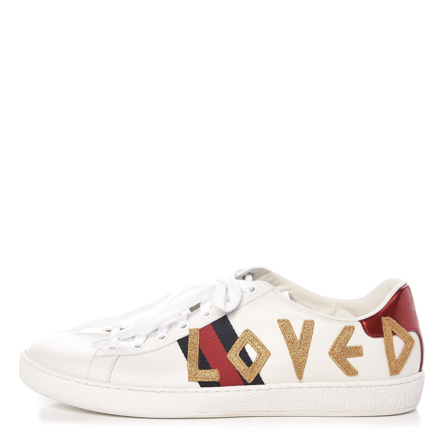 Calfskin Nappa Web LOVED Embroidered Womens Ace Sneakers 42 White Red Flame Notte