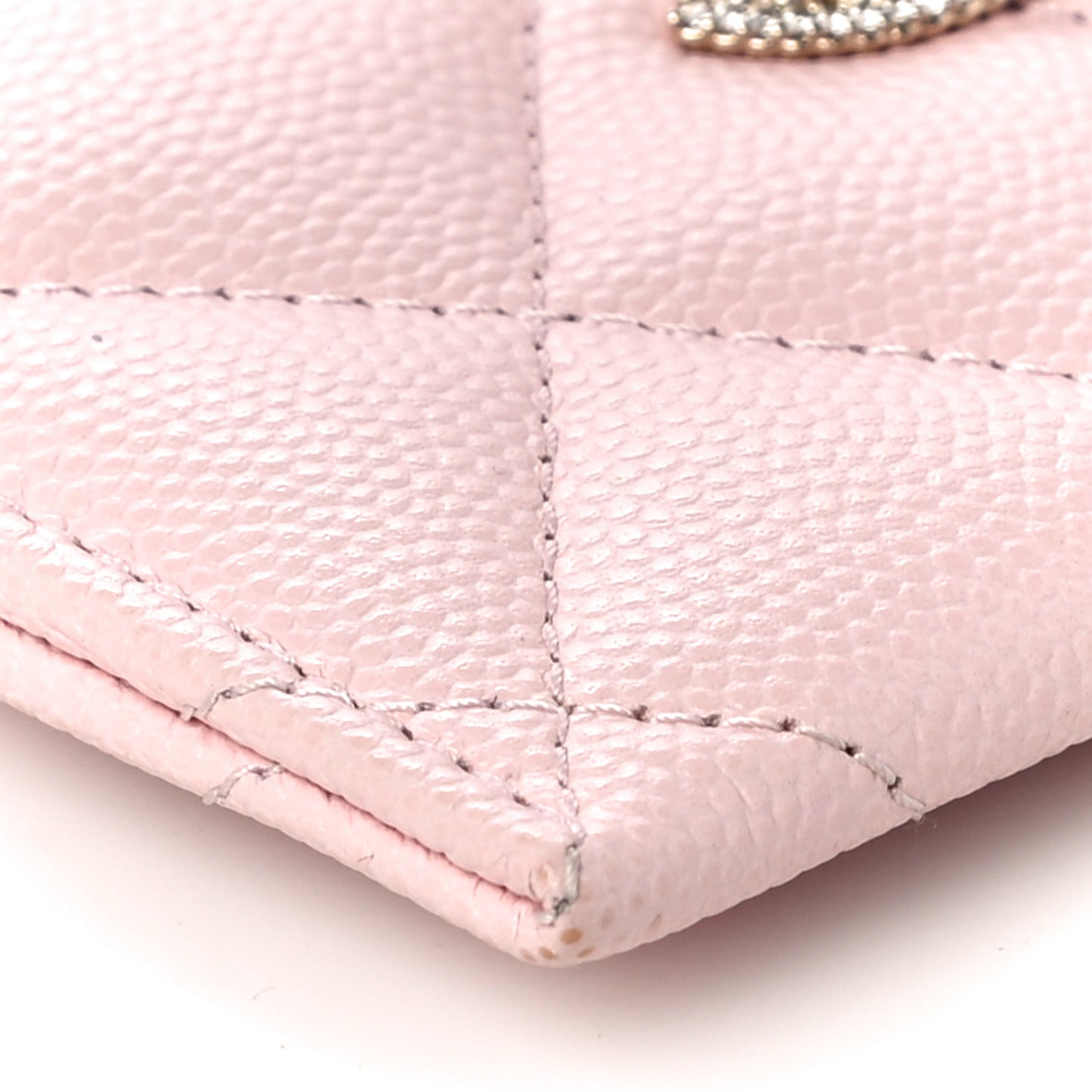 Caviar Quilted Crystal Card Holder Pink