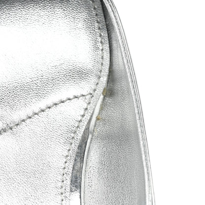 Prada Metallic Calfskin Metal Triangle Logo Ankle Strap Ballerinas 36.5 Silver 8 of 10