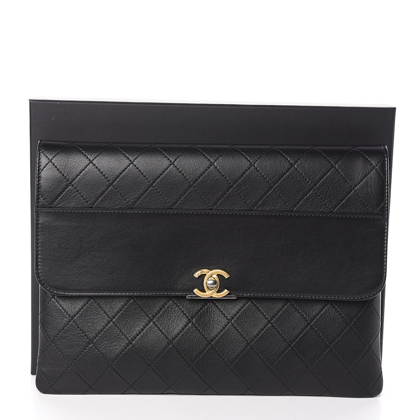 Calfskin Quilted CC Flap Clutch Black