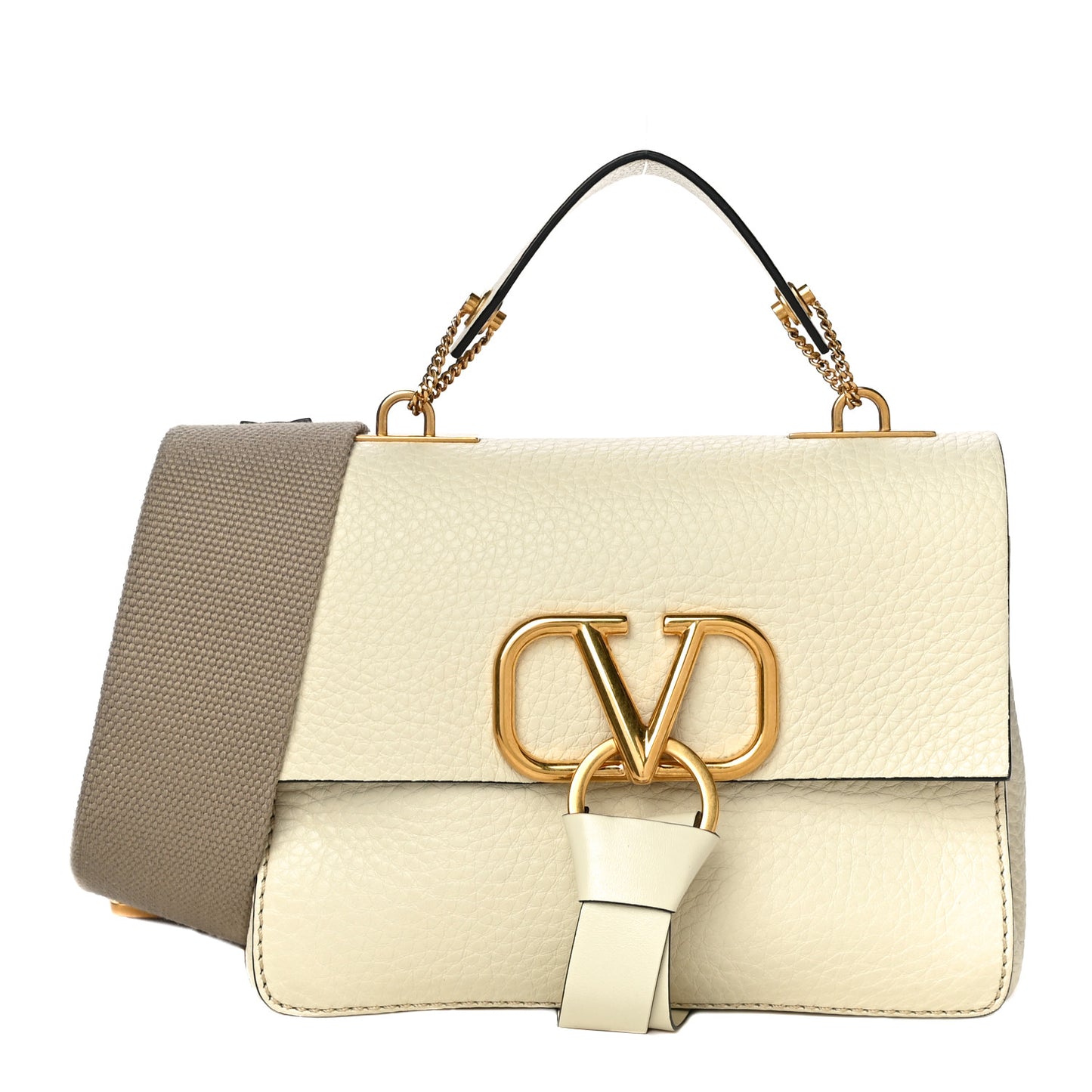 Pebbled Calfskin Mini VRing Shoulder Bag Light Ivory