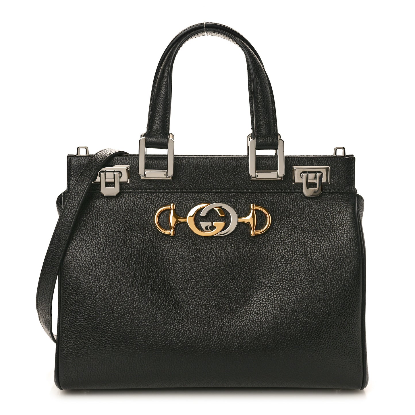 Grainy Calfskin Small Zumi Top Handle Bag Black
