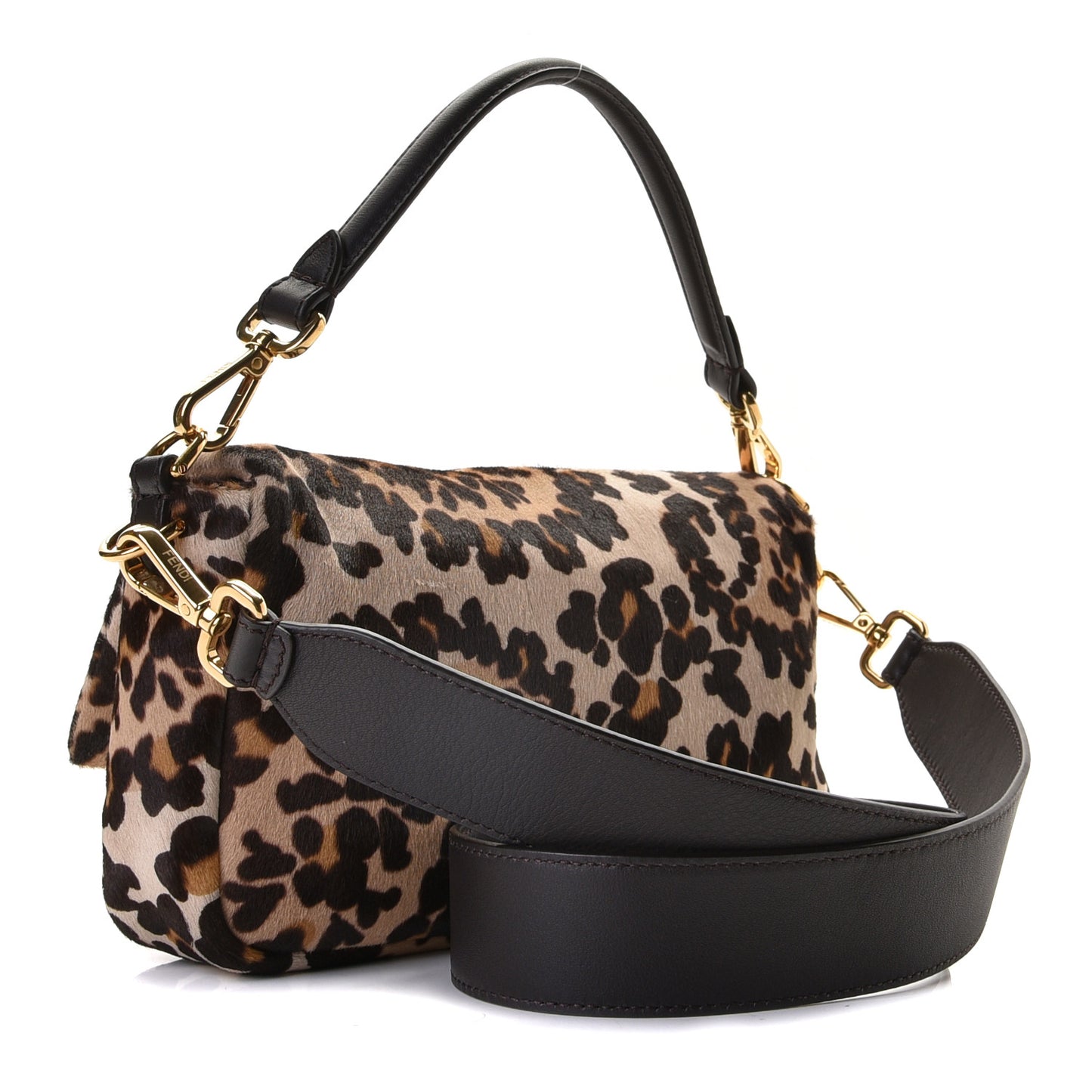 Vitello Pelo Seta Paisley Leopard Print Baguette Cammello Beige Black