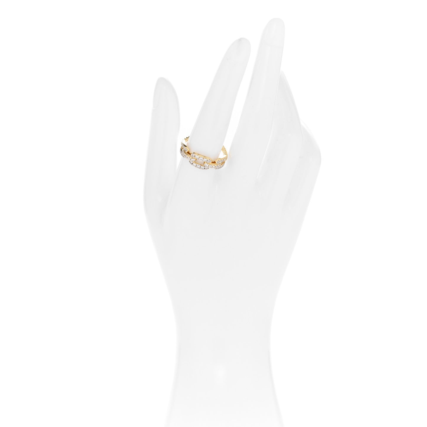 18K Yellow Gold Diamond 7mm Stax Single Row Chain Link Ring 56 7.75