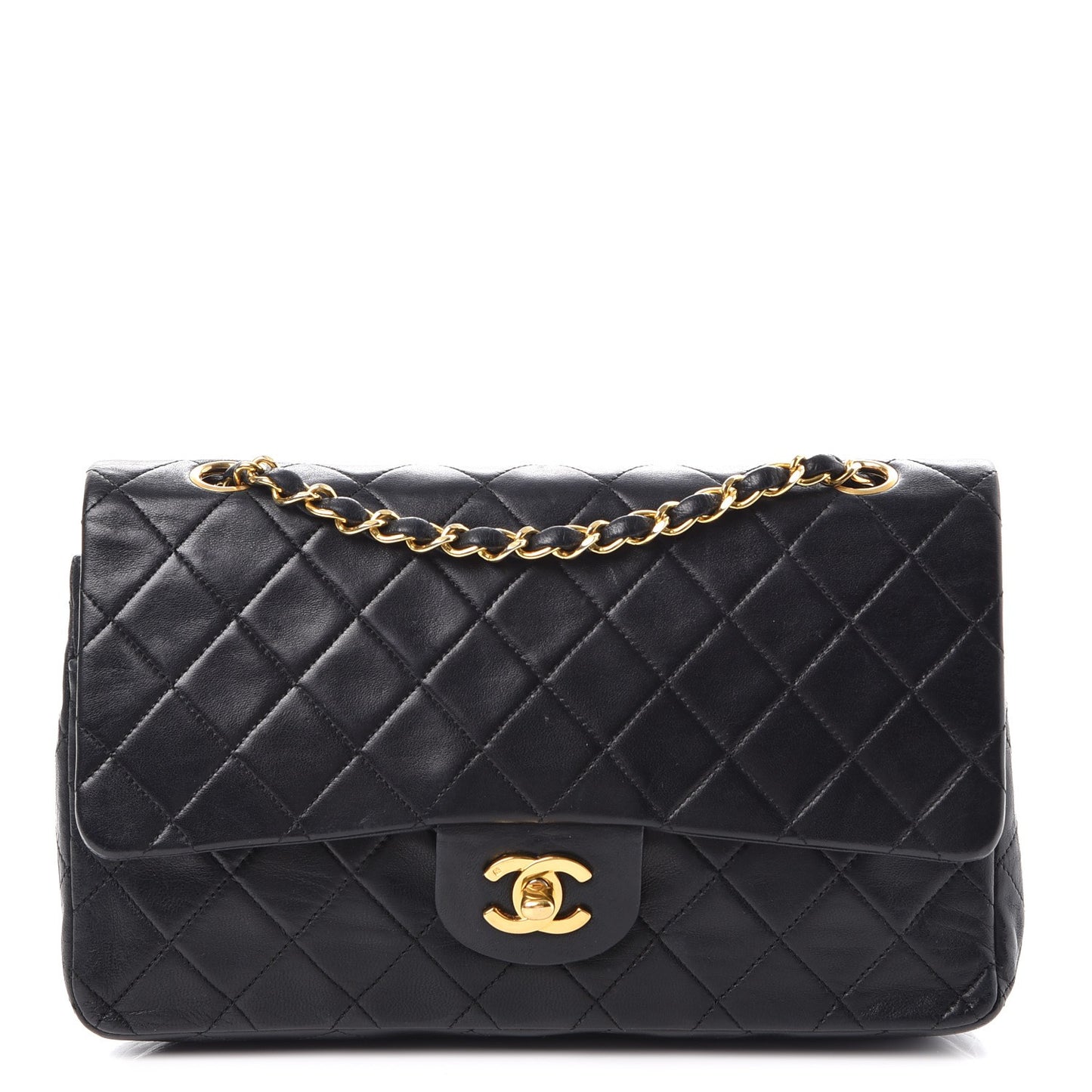 Lambskin Quilted Medium Double Flap Black