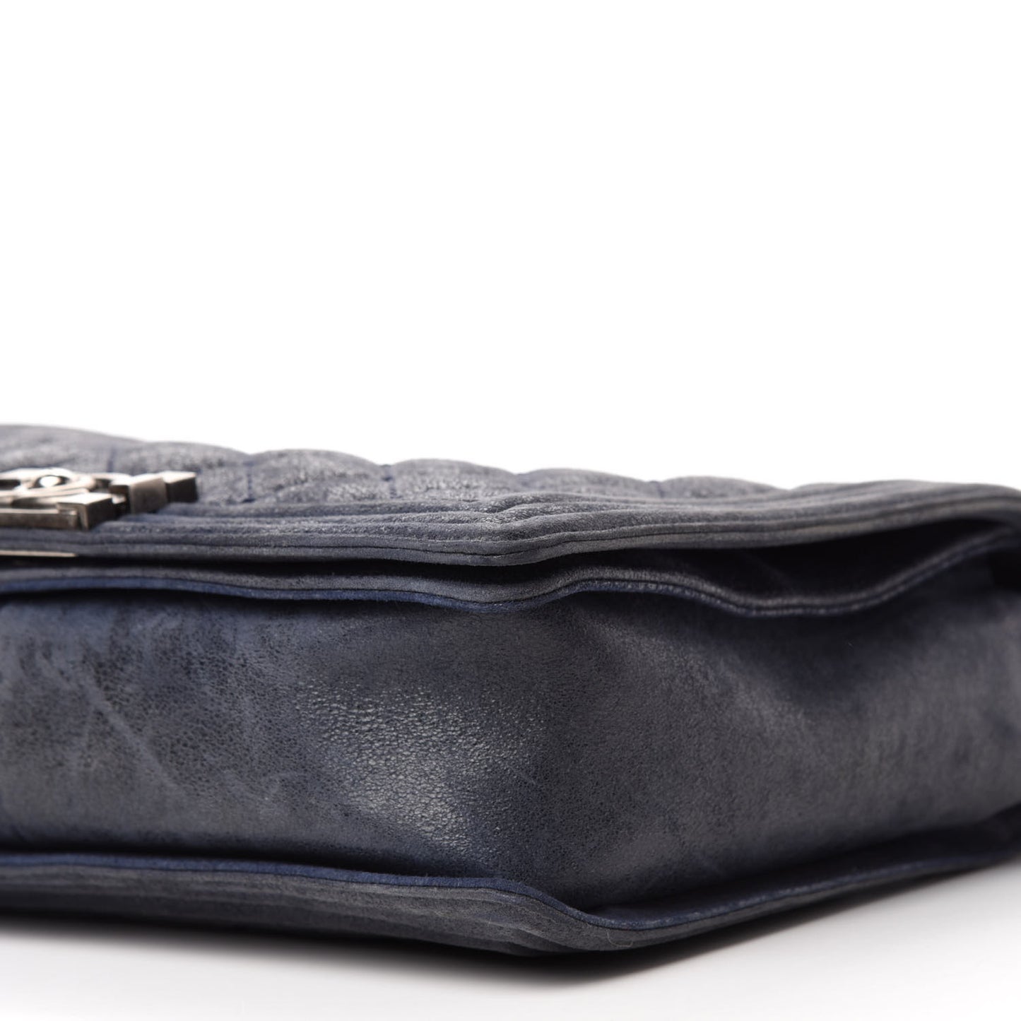 Iridescent Calfskin Quilted New Medium Gentle Boy Flap Navy