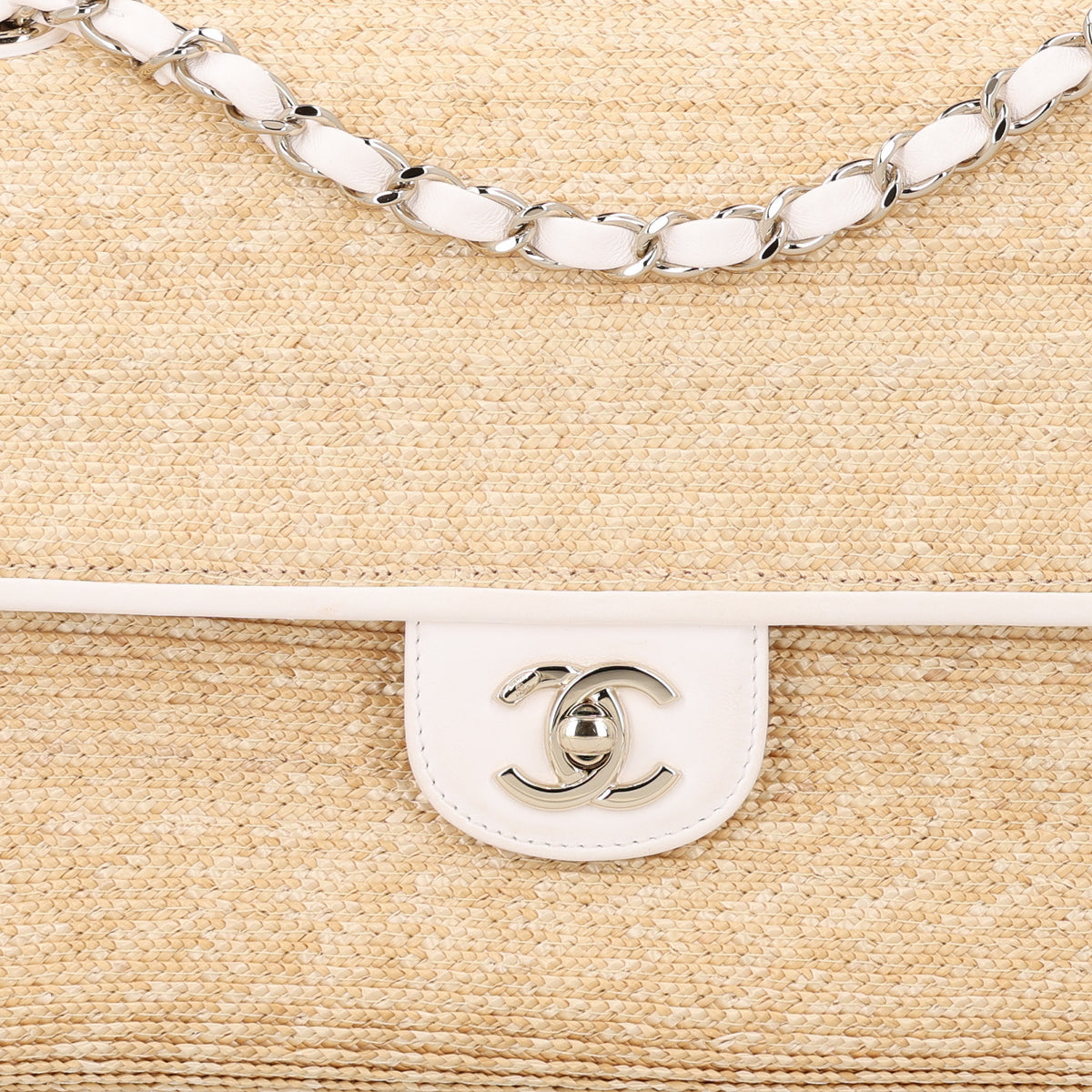 Chanel Raffia Lambskin Medium Flap Bag Beige White 8 of 11