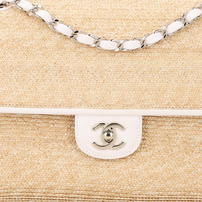 Chanel Raffia Lambskin Medium Flap Bag Beige White 8 of 11
