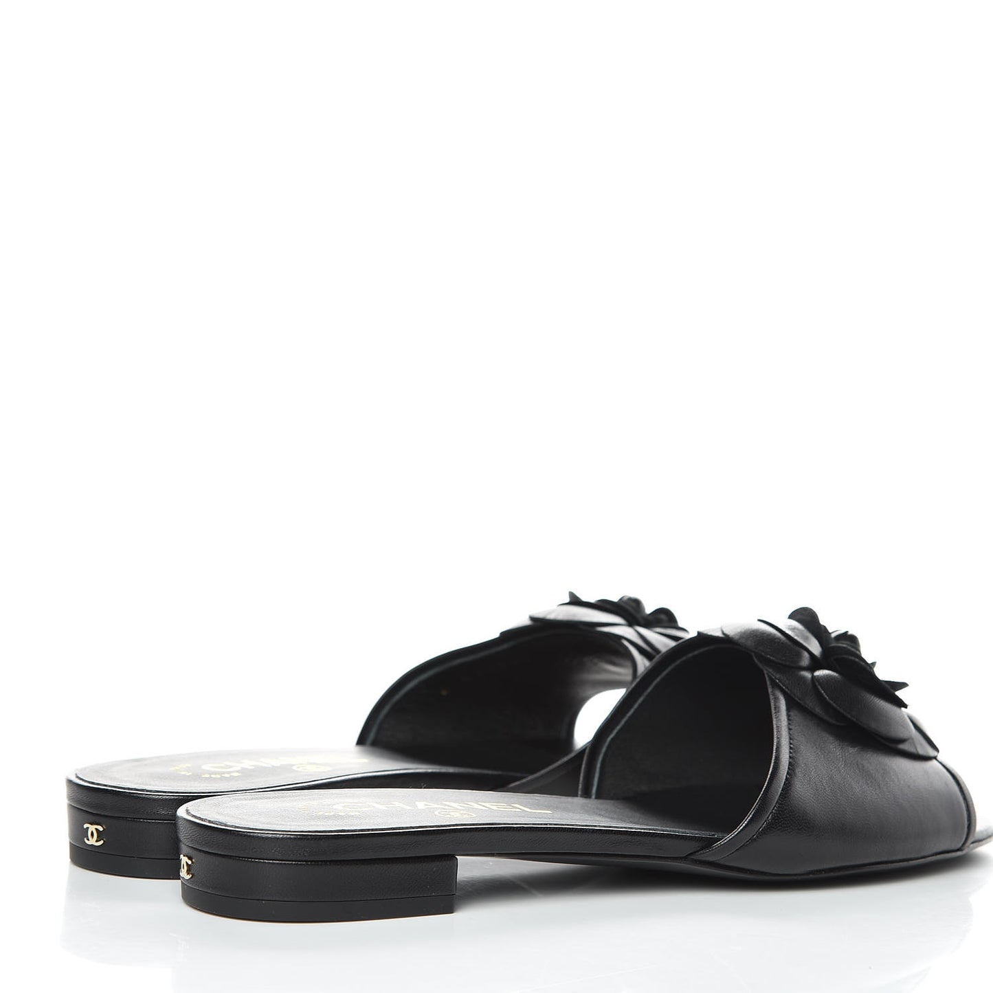 Lambskin Camellia Sandal Mules 37.5 Black
