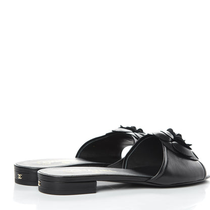Chanel Lambskin Camellia Sandal Mules 37.5 Black 4 of 9
