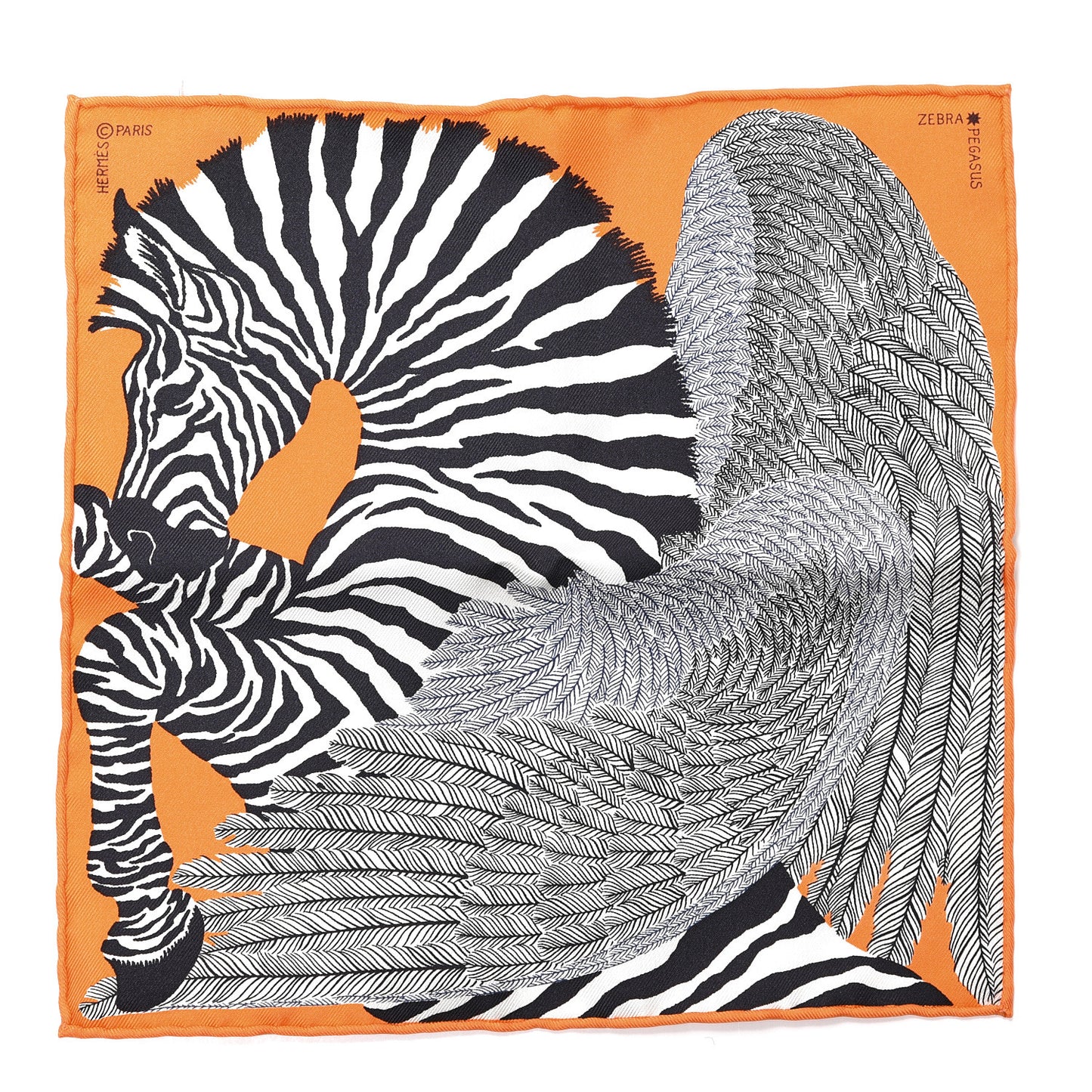 Silk Carre Zebra Pegasus Nano Scarf 20 Orange Vif Black