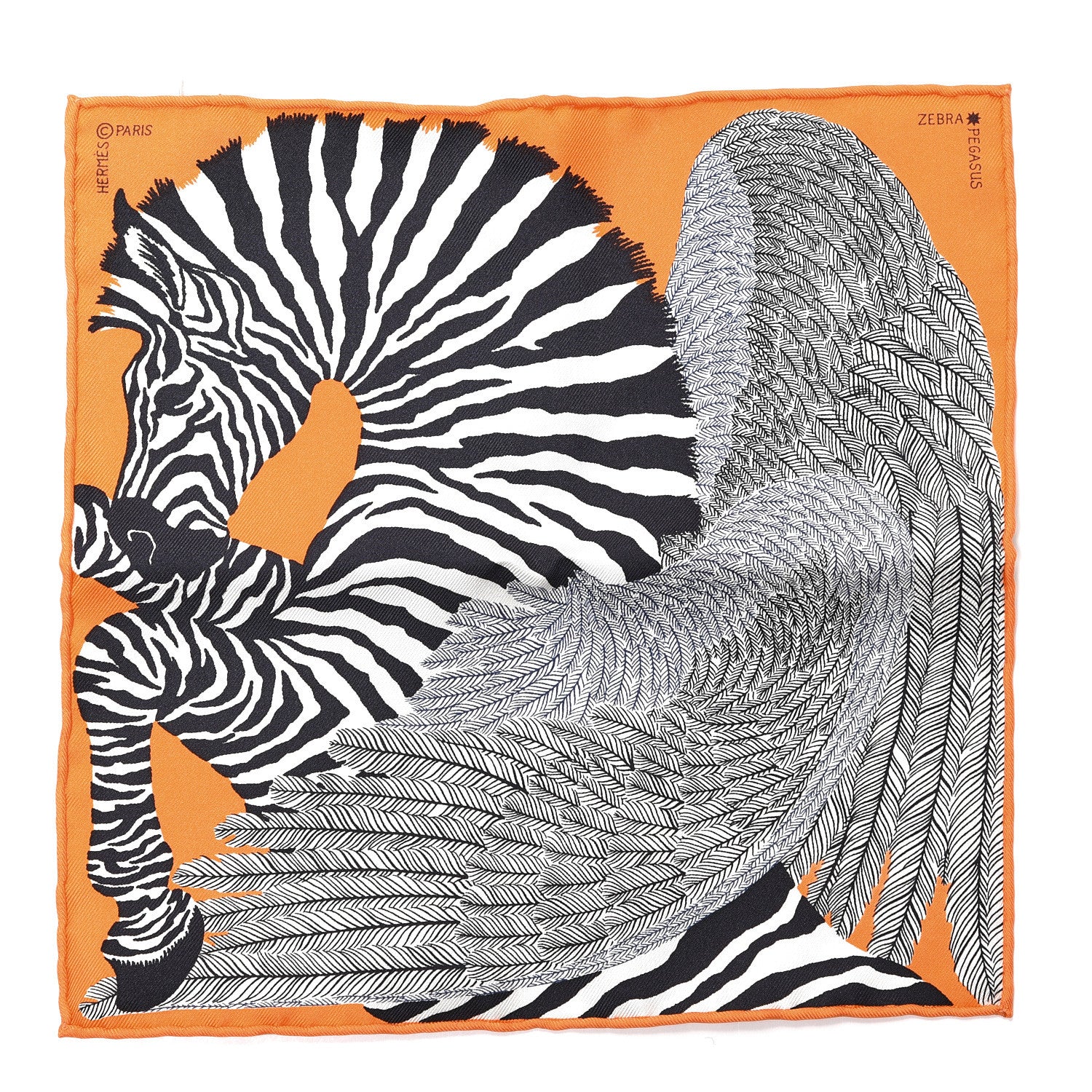 Hermes Silk Carre Zebra Pegasus Nano Scarf 20 Orange Vif Black 1 of 4