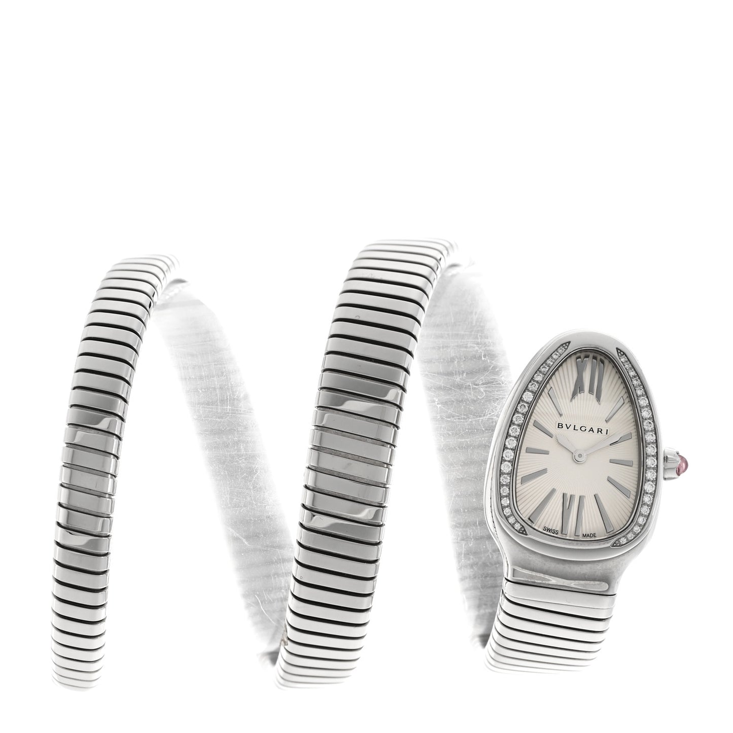 Stainless Steel Diamond Bezel 35mm Serpenti Tubogas Double Spiral Quartz Watch