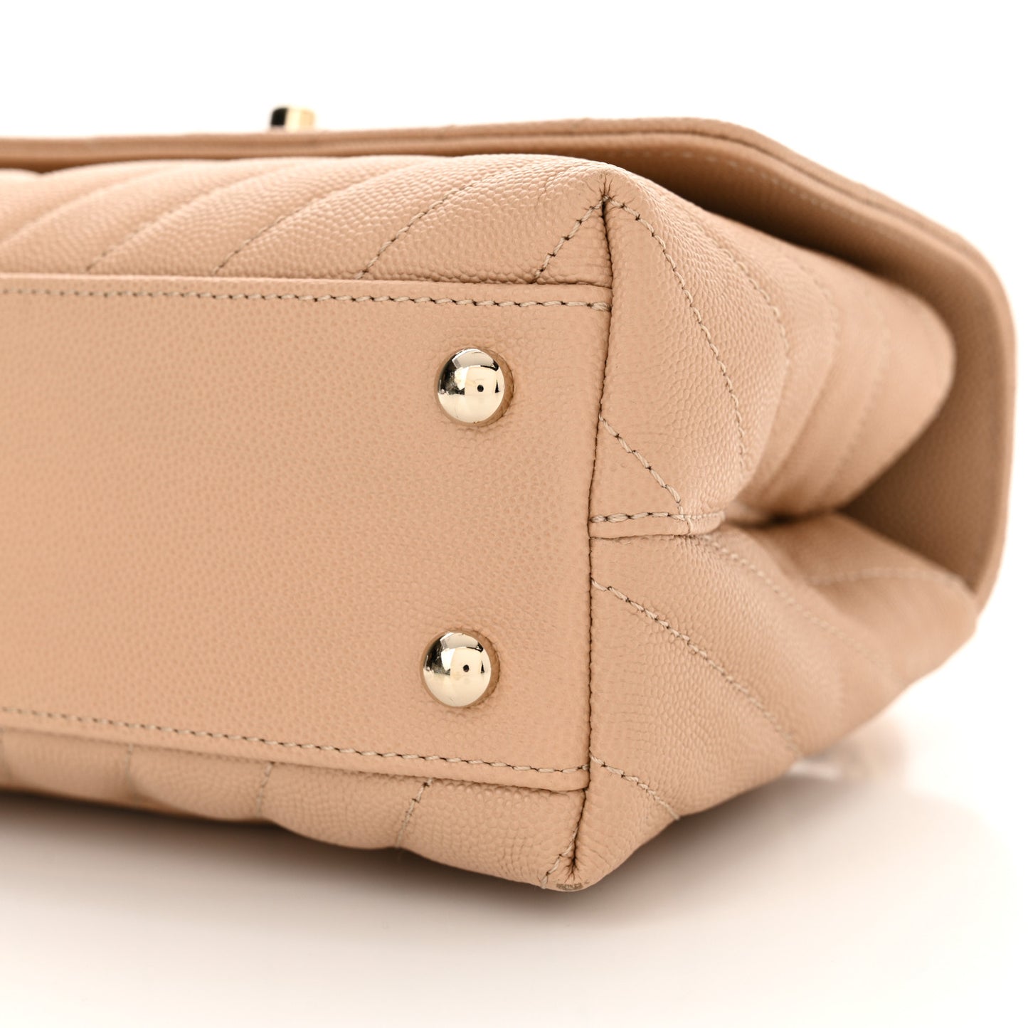 Caviar Chevron Quilted Mini Coco Handle Flap Beige