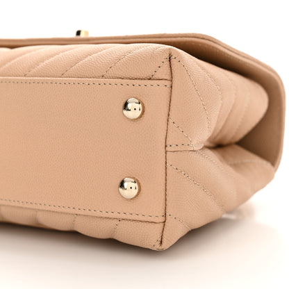 Chanel Caviar Chevron Quilted Mini Coco Handle Flap Beige 10 of 10