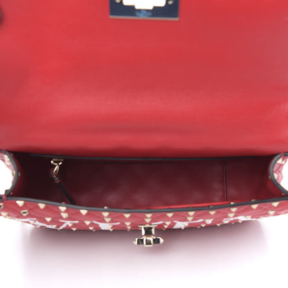 Valentino Garavani Lambskin VLTN Print Medium Rockstud Spike Shoulder Bag Red 6 of 11