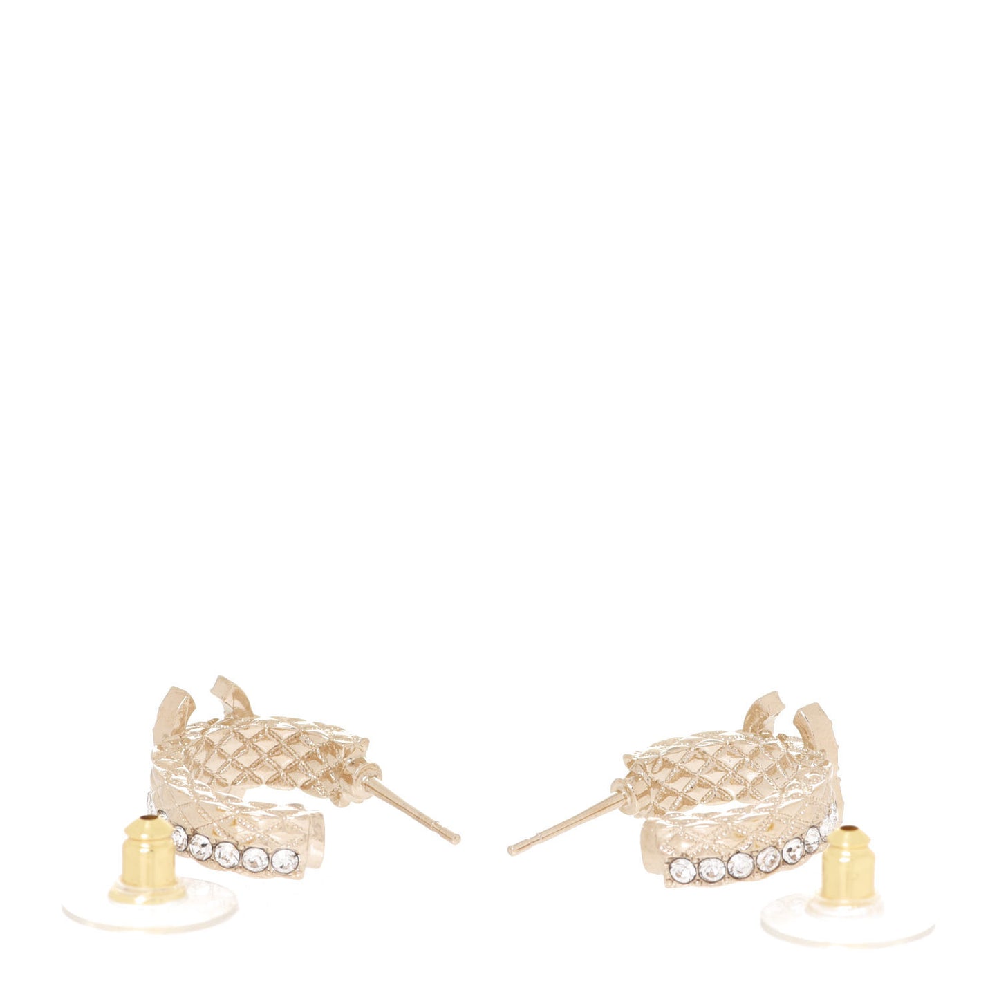Metal Crystal Quilted CC Hoop Earrings Gold
