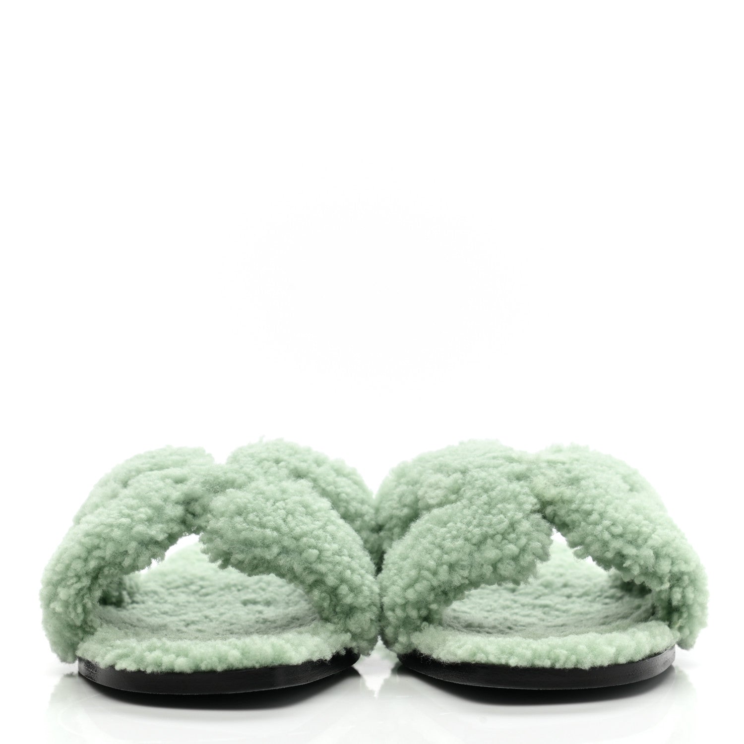 Hermes Woolskin Oran Sandals 38.5 Vert d'eau 2 of 9