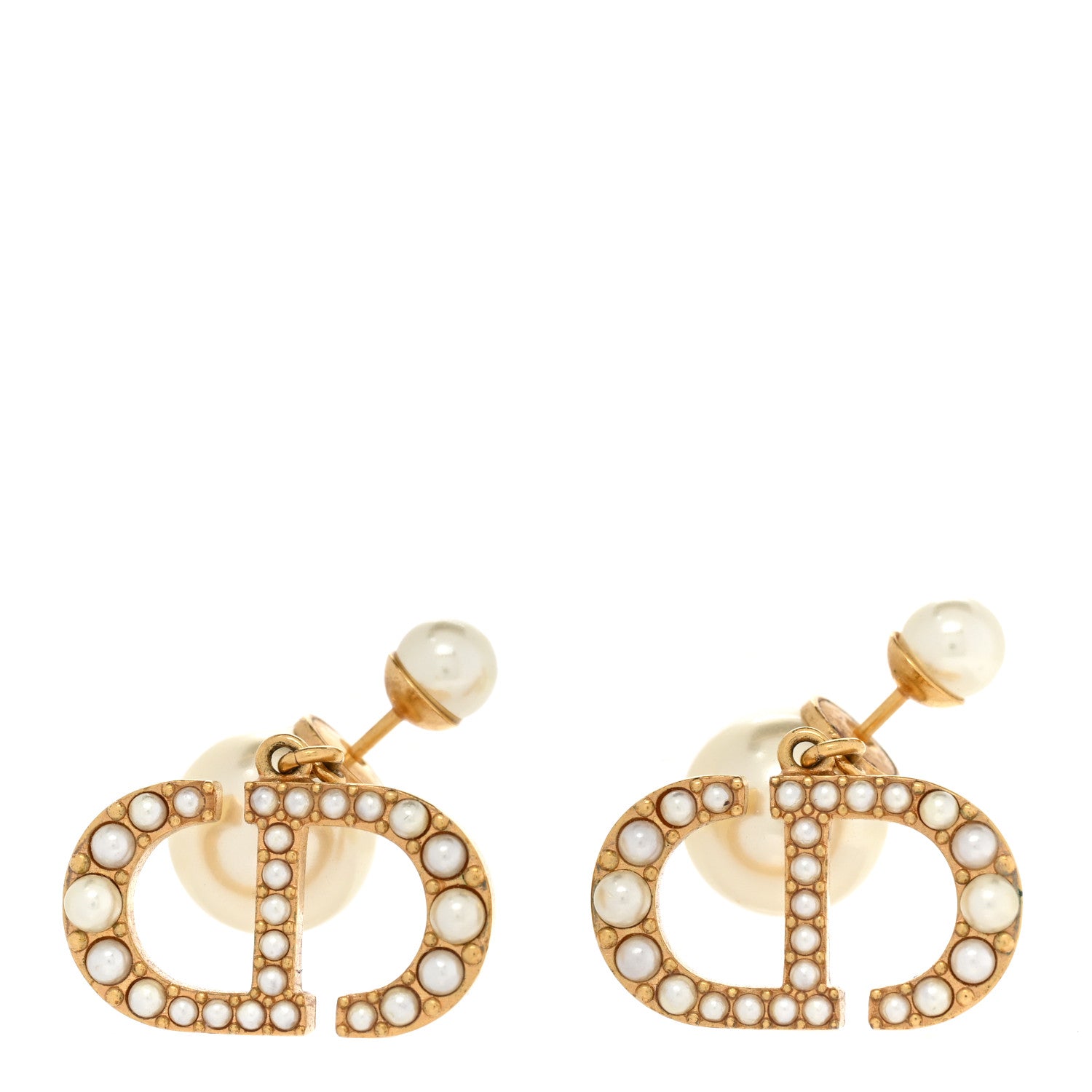 Christian Dior Pearl Crystal Tribal CD Drop Earrings Gold 1 of 5