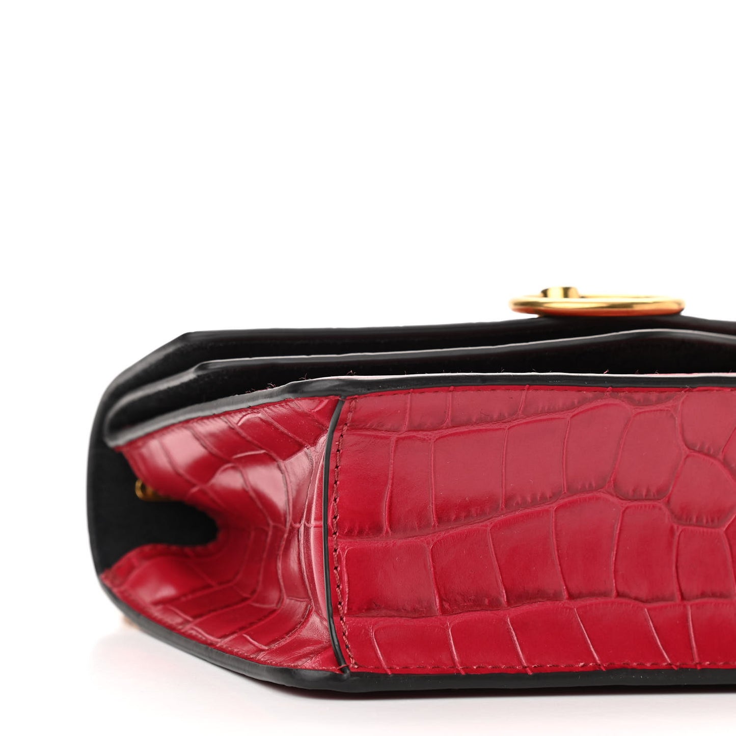 Calfskin Crocodile Embossed Small Harlow Satchel Hibiscus Red