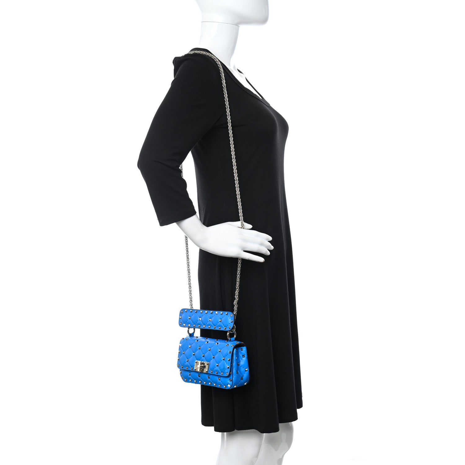 Valentino Garavani Calfskin Mini Rockstud Spike Shoulder Bag Blue Fluo 2 of 9