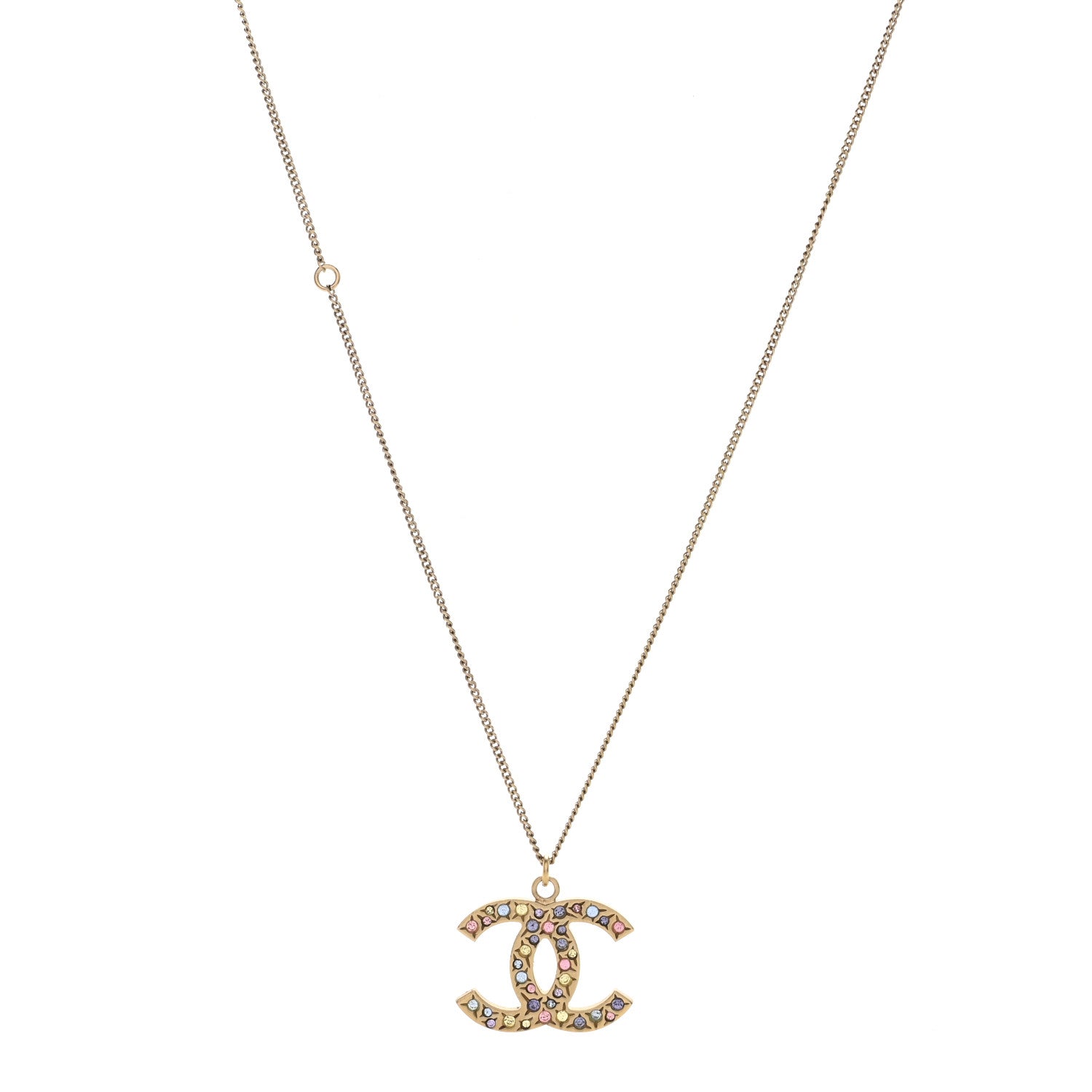 Chanel Crystal CC Necklace Light Gold Multicolor 1 of 7