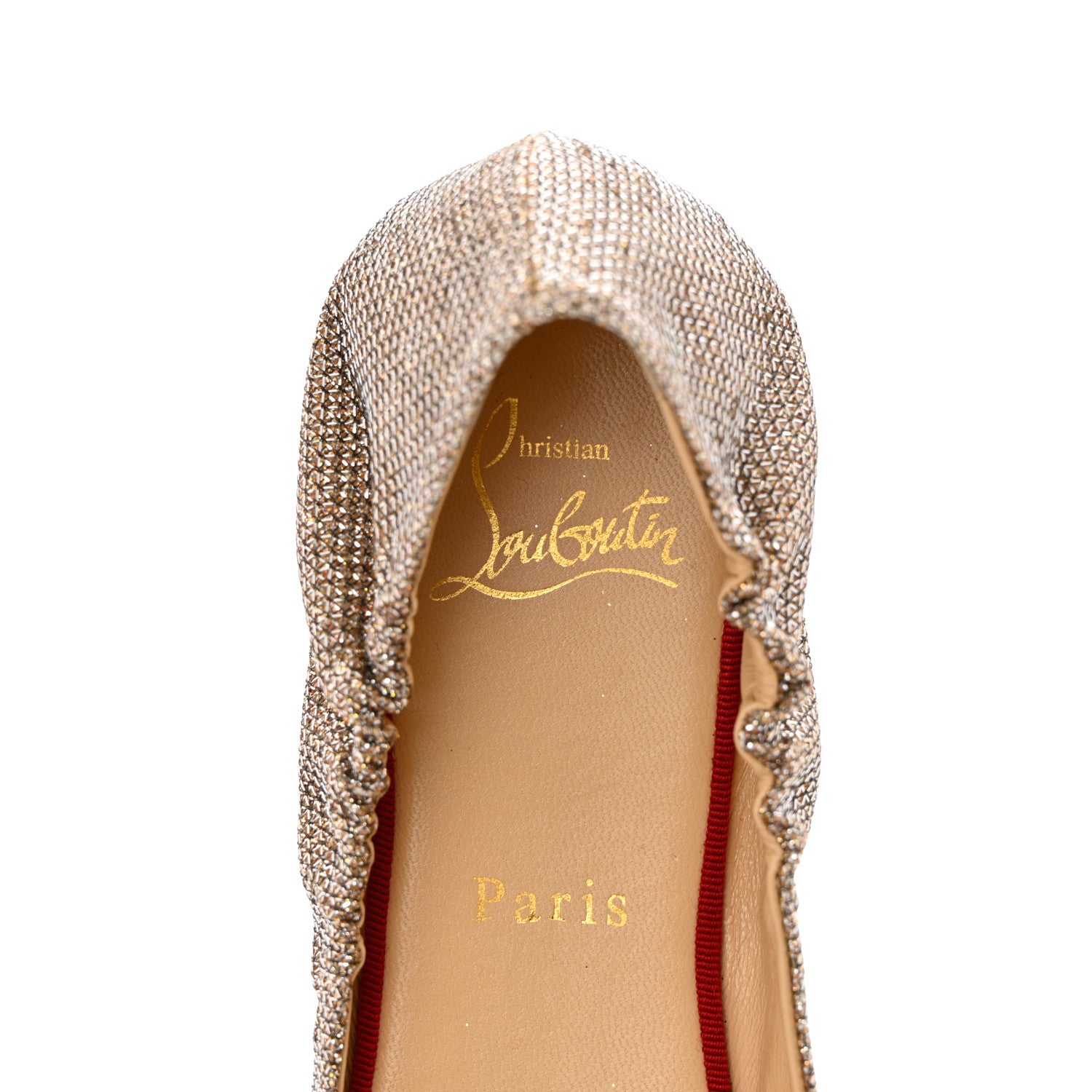 Christian Louboutin Glitter Luminor Gloriana Flat 39.5 Gold Nude 6 of 8