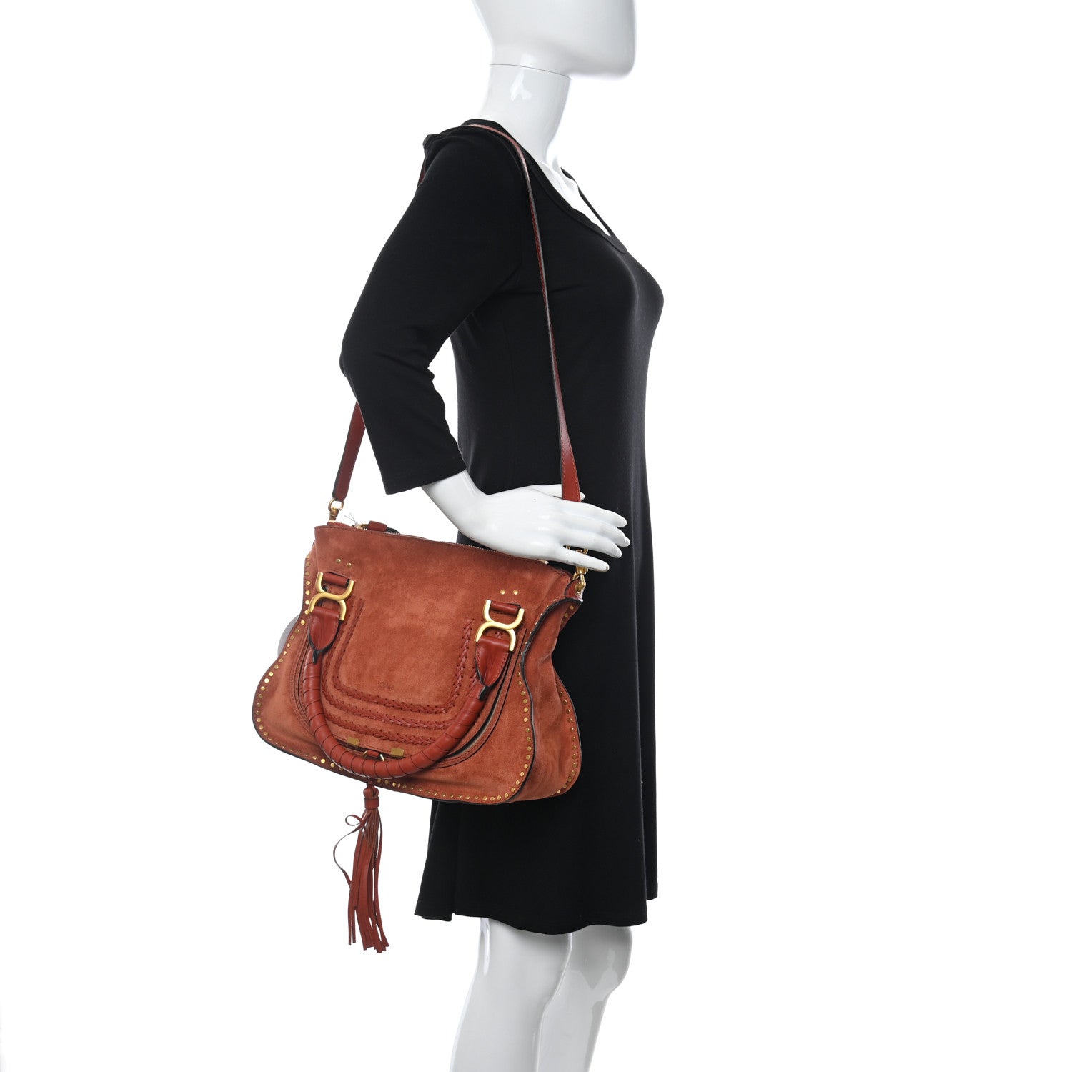Chloe Suede Calfskin Braided Medium Marcie Satchel Terracotta Red 2 of 13