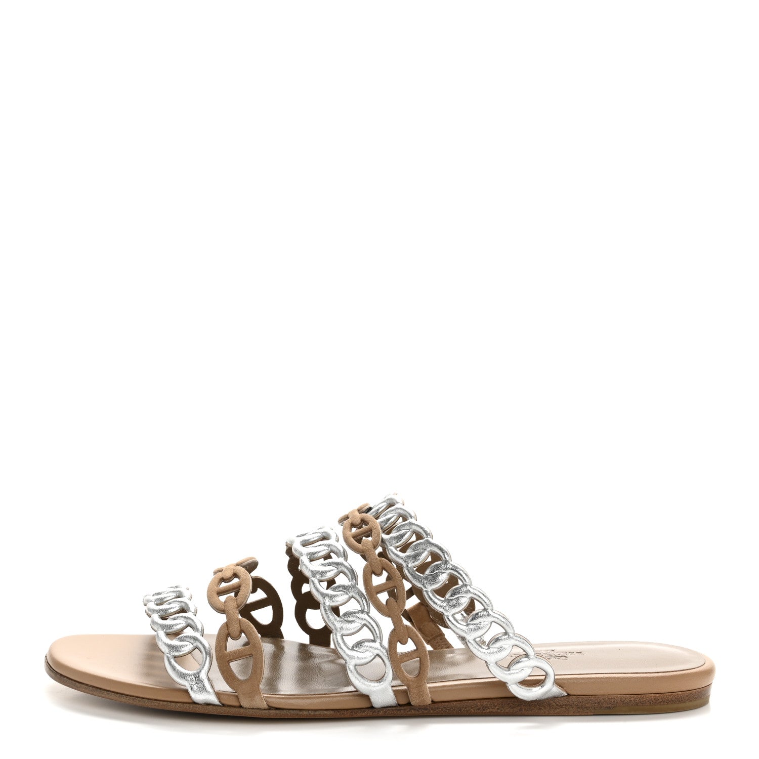 Hermes Metallic Nappa Suede Chaine d'Ancre Nude Sandals 36 Beige Sable Gris Argente 1 of 10