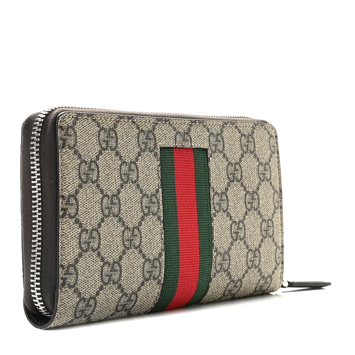 GG Supreme Monogram Web Bee Zip Around Wallet Beige Cocoa