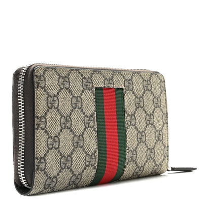 Gucci GG Supreme Monogram Web Bee Zip Around Wallet Beige Cocoa 3 of 9