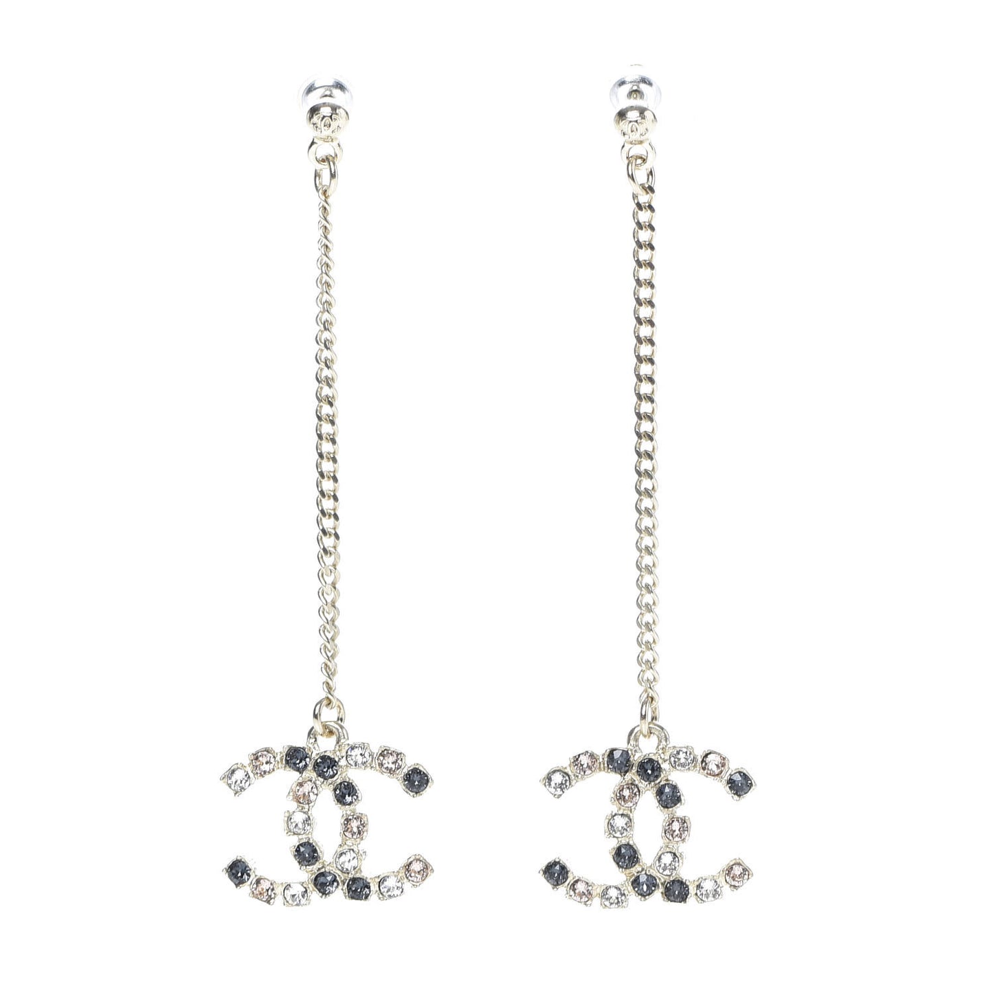 Crystal CC Drop Earrings Pink Grey Gold