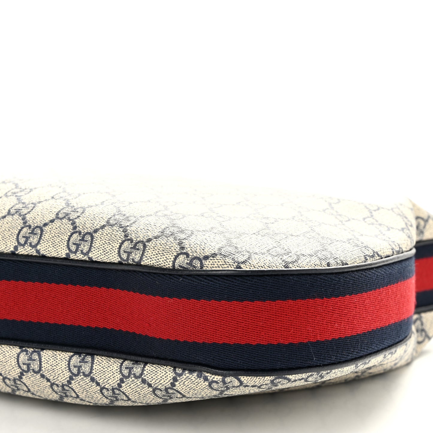 GG Supreme Monogram Textured Calfskin Web Large Attache Shoulder Bag Beige Blue